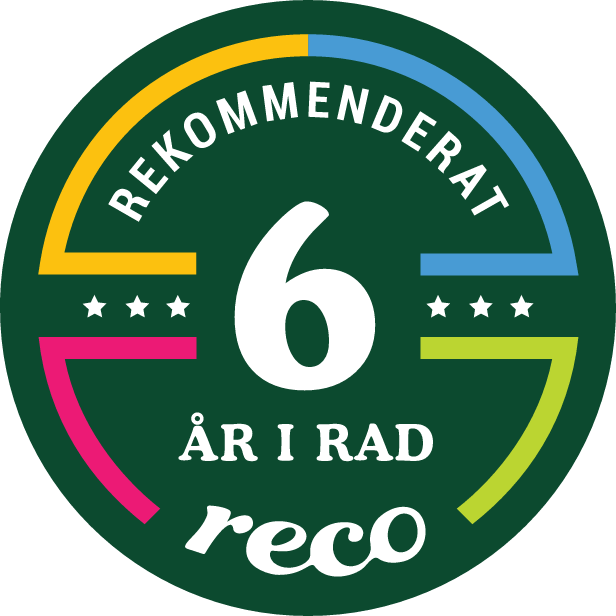 Utmärkelse från Reco om rekommenderat företag 6 år i rad